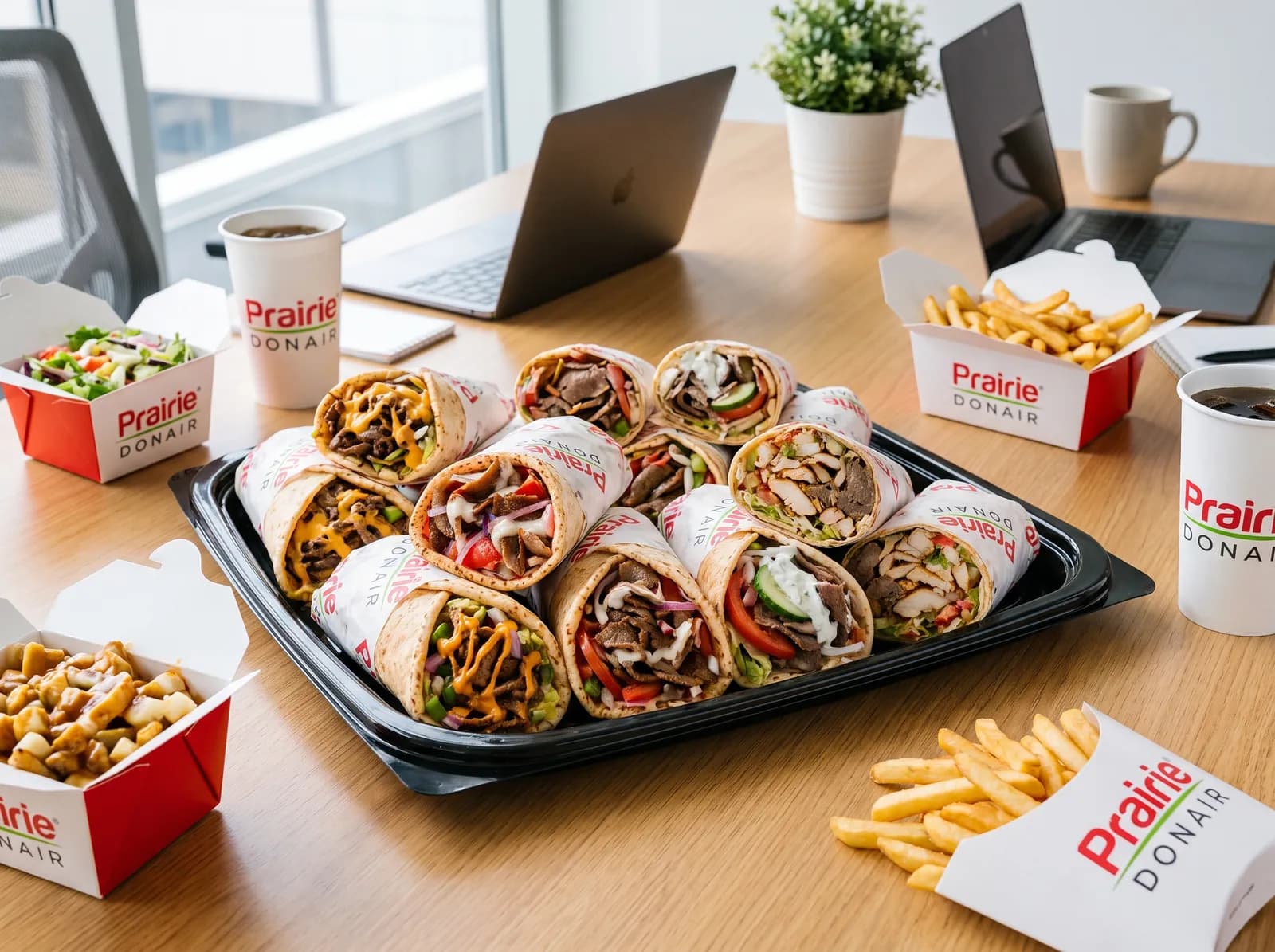 Meat-Lovers Platter — beef, lamb, chicken and steak donairs cut in half on a catering tray