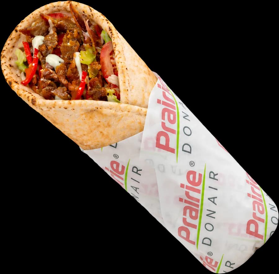 A Build Your Own donair in Prairie Donair wrap paper