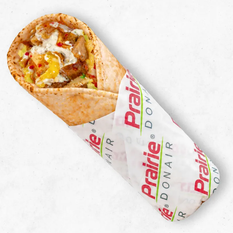 The Famous Donair Chicken and Gyro in Prairie Donair wrap paper