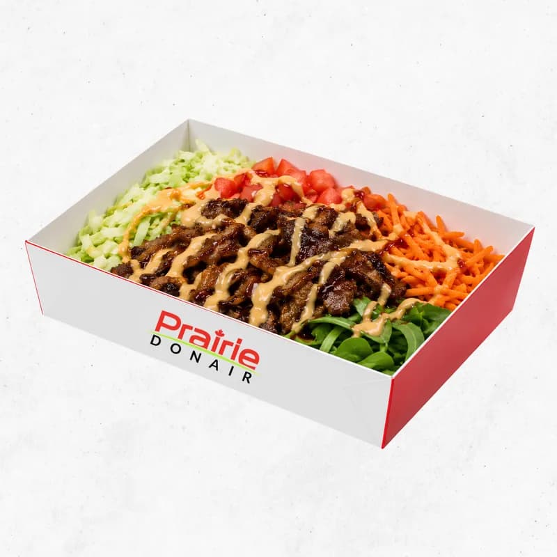 Hot Honey Beef Bowl in a Prairie Donair box